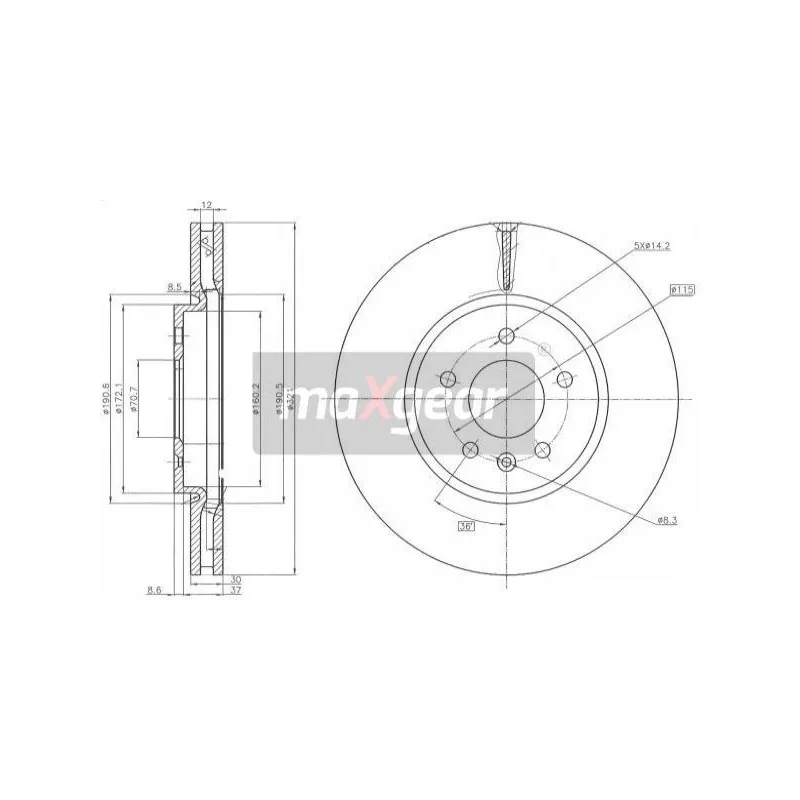 Jeu de 2 disques de frein avant MAXGEAR 19-2229