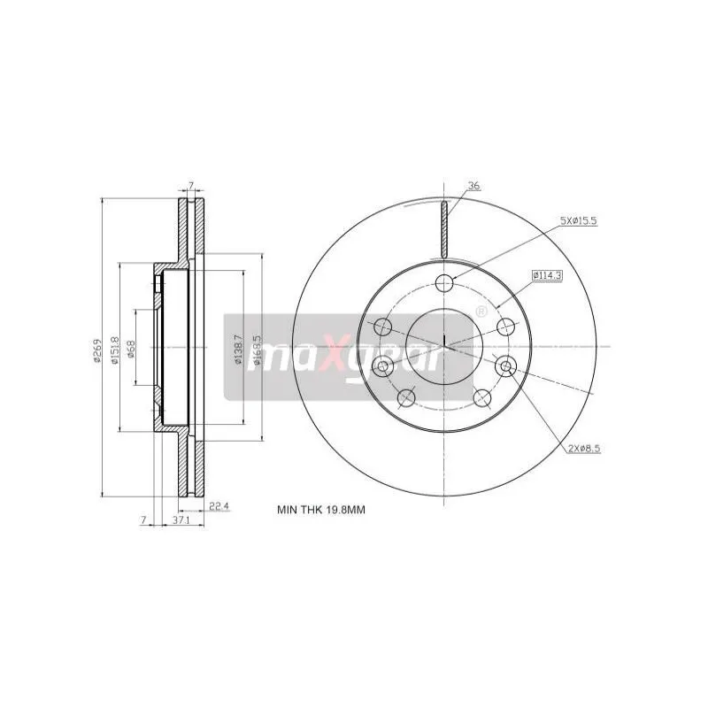 Jeu de 2 disques de frein avant MAXGEAR 19-2236