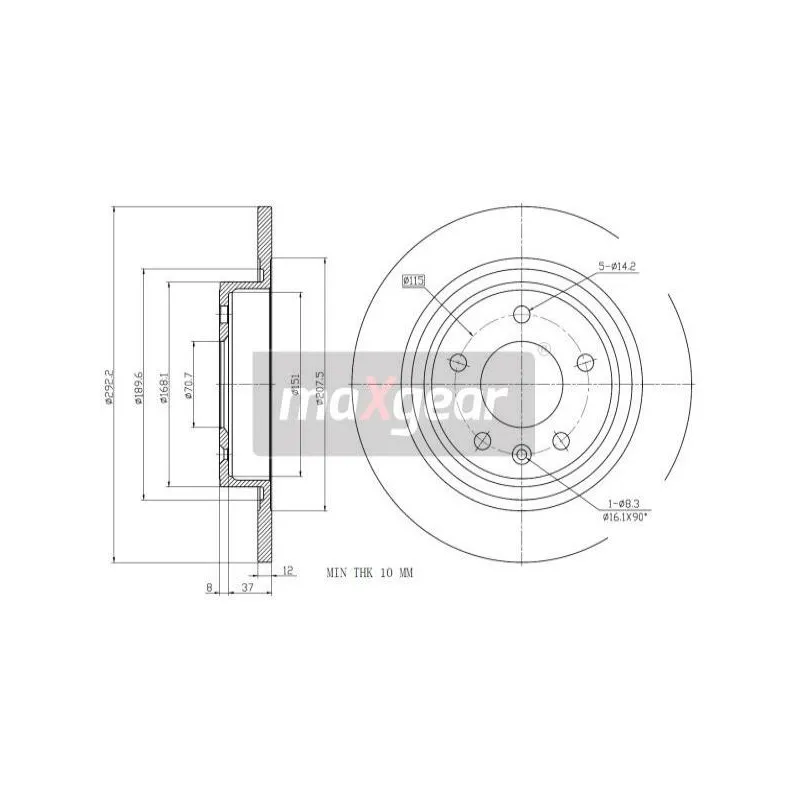 Jeu de 2 disques de frein arrière MAXGEAR 19-2331MAX