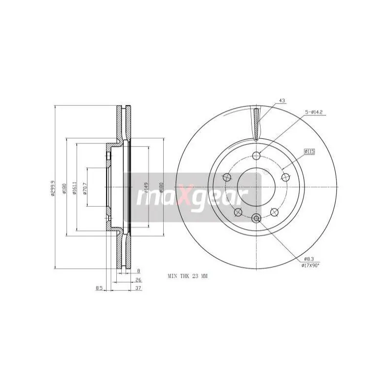 Jeu de 2 disques de frein avant MAXGEAR 19-2332MAX