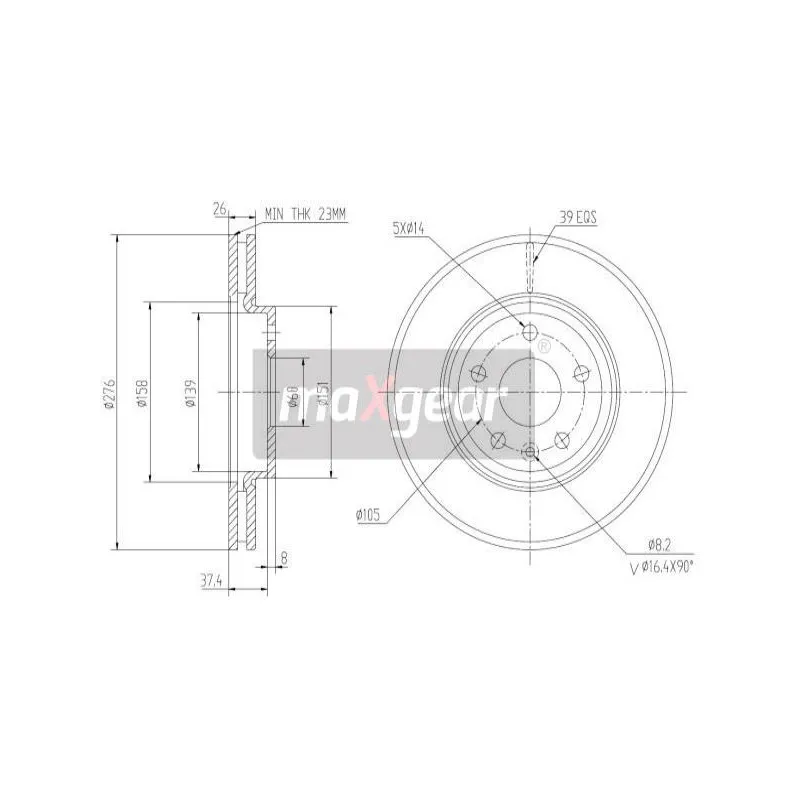 Jeu de 2 disques de frein avant MAXGEAR 19-2334