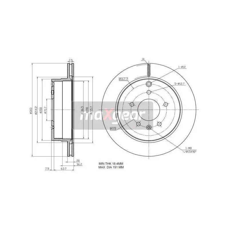 Jeu de 2 disques de frein arrière MAXGEAR 19-2370