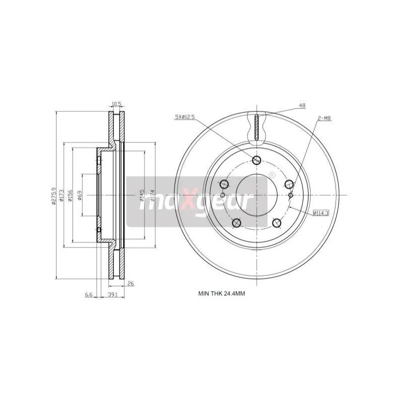 Jeu de 2 disques de frein avant MAXGEAR 19-2388