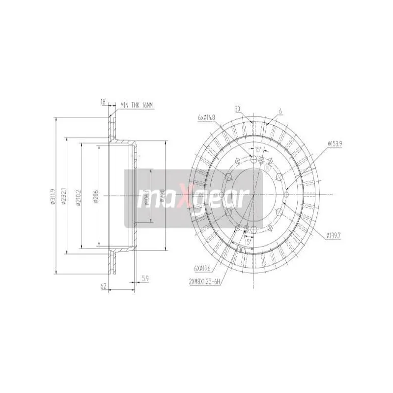 Jeu de 2 disques de frein arrière MAXGEAR 19-2464