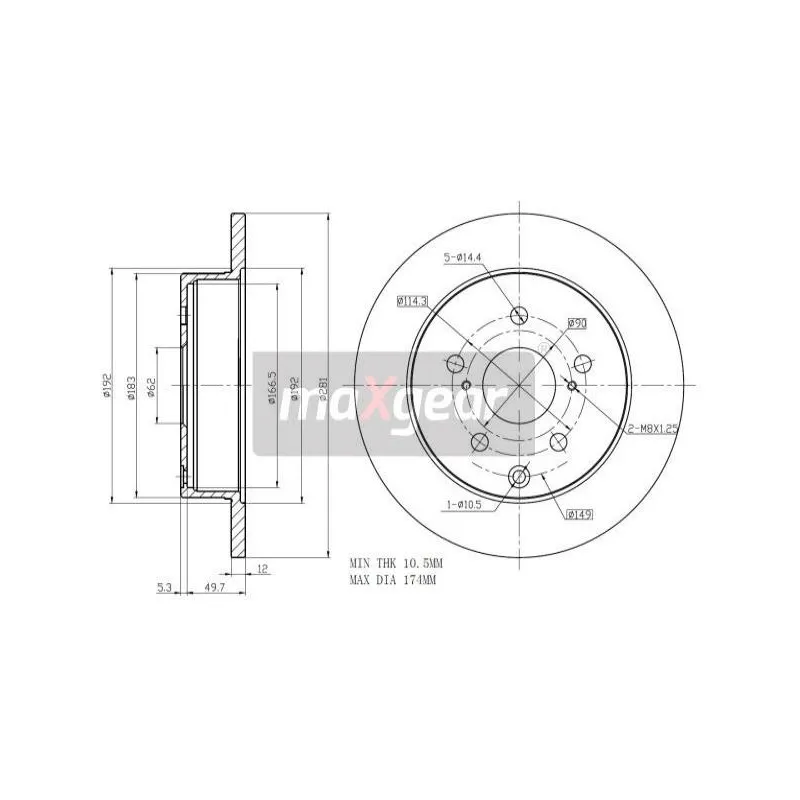 Jeu de 2 disques de frein arrière MAXGEAR 19-2466MAX