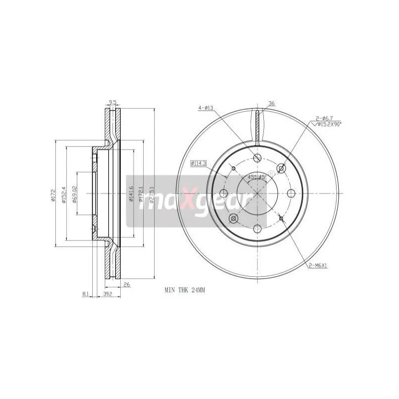 Jeu de 2 disques de frein avant MAXGEAR 19-2475