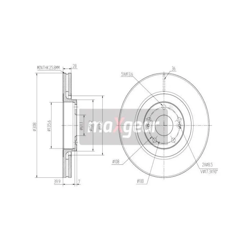 Jeu de 2 disques de frein avant MAXGEAR 19-2503