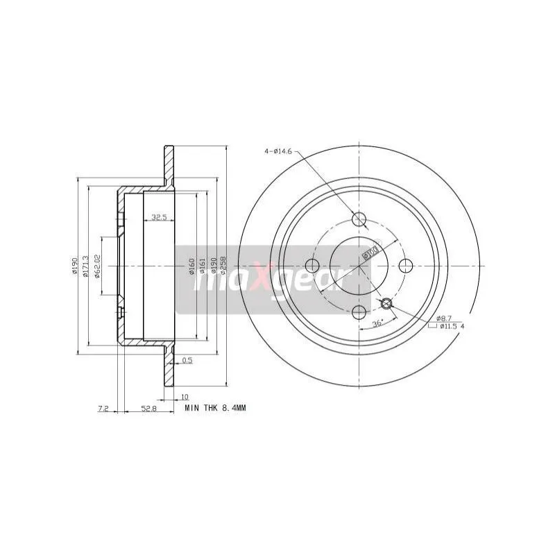Jeu de 2 disques de frein arrière MAXGEAR 19-2663