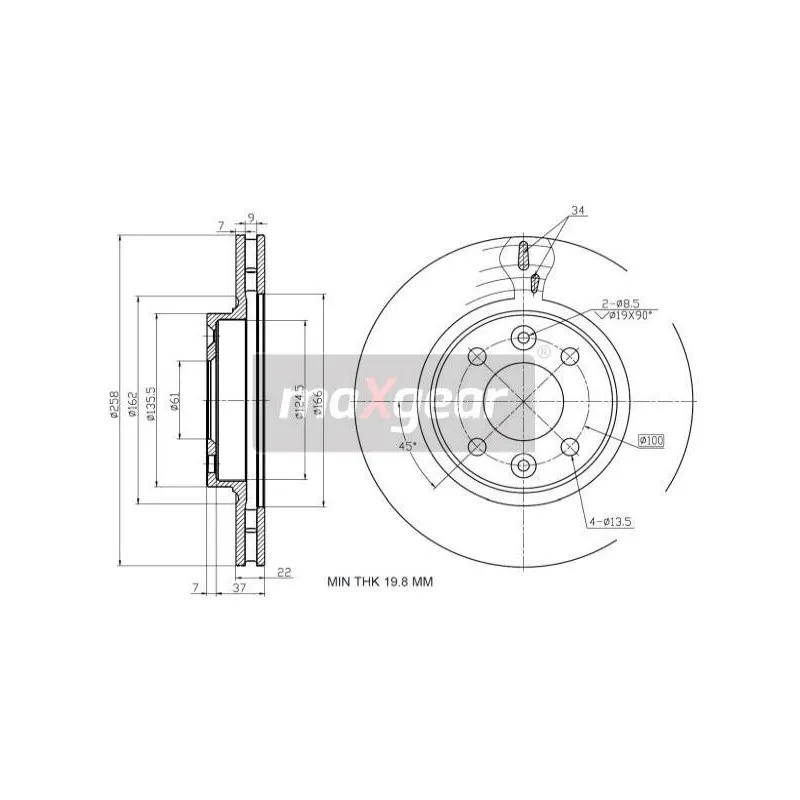 Jeu de 2 disques de frein avant MAXGEAR 19-2729