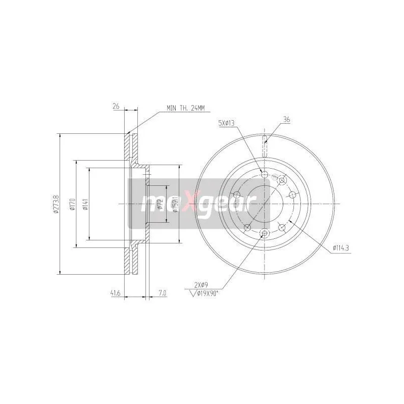Jeu de 2 disques de frein avant MAXGEAR 19-2756
