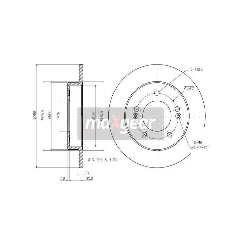 Jeu de 2 disques de frein arrière MAXGEAR 19-2855