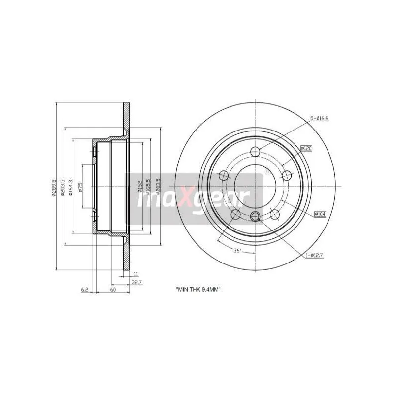 Jeu de 2 disques de frein arrière MAXGEAR 19-3219