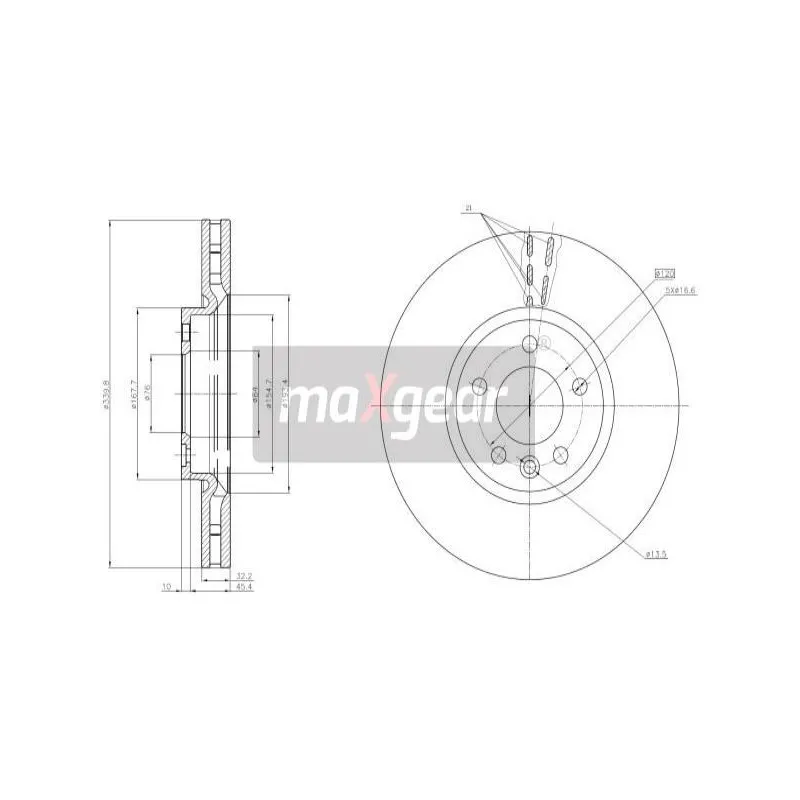 Jeu de 2 disques de frein avant MAXGEAR 19-3221