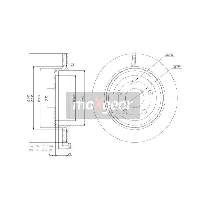 Jeu de 2 disques de frein arrière MAXGEAR 19-3225