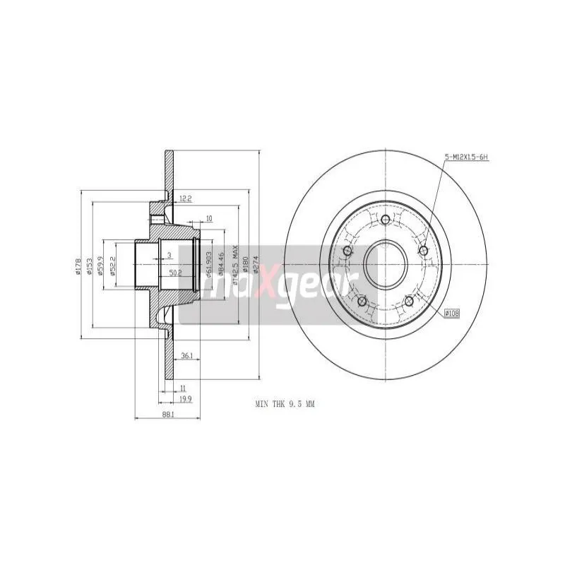 Jeu de 2 disques de frein arrière MAXGEAR 19-3228