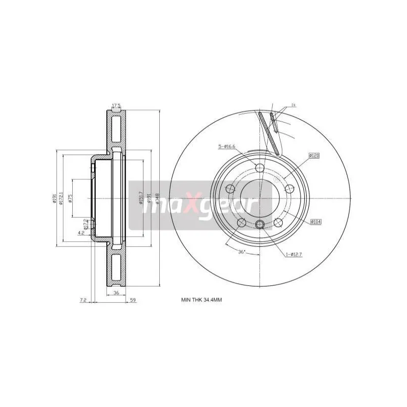 Disque de frein avant droit MAXGEAR 19-3233