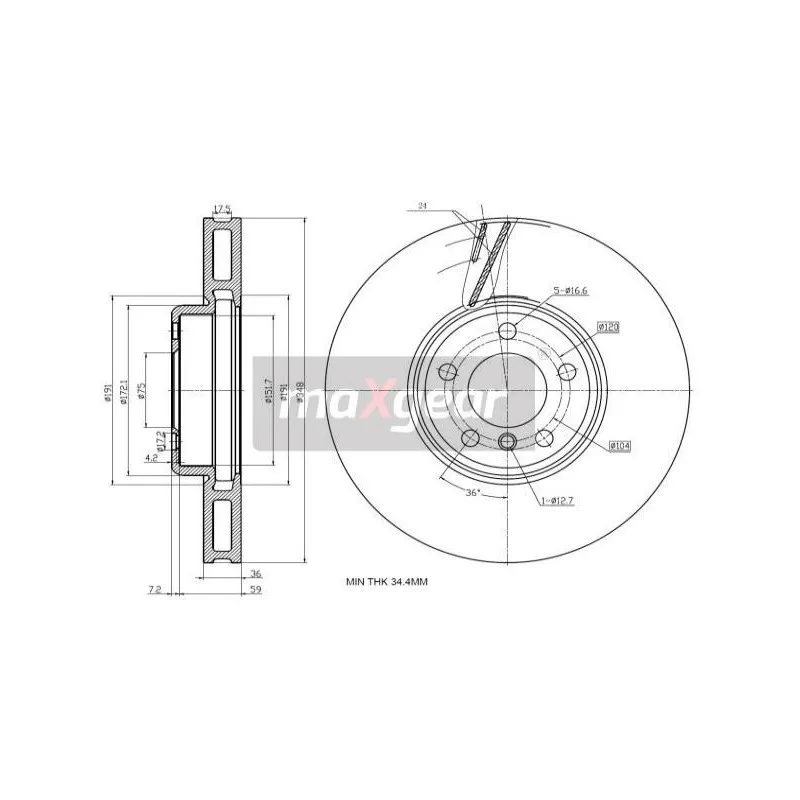 Disque de frein avant gauche MAXGEAR 19-3234