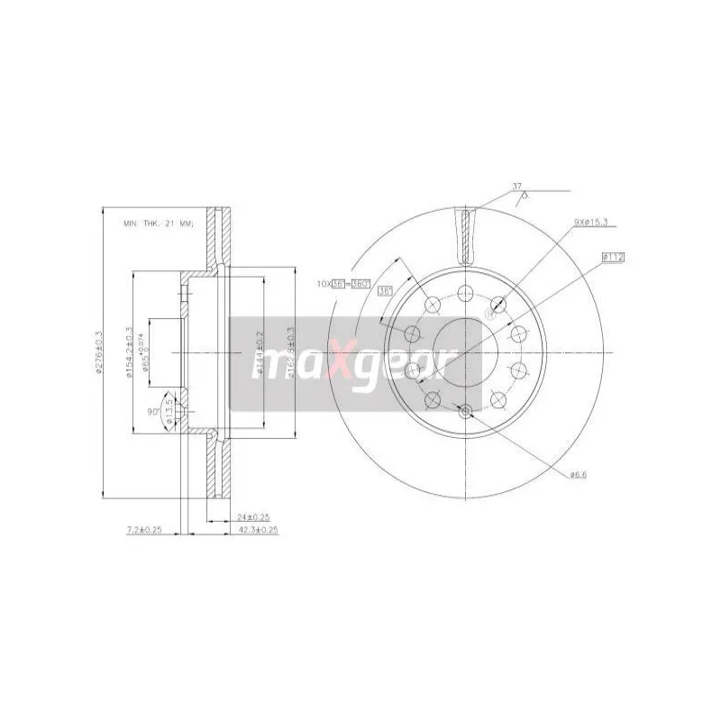 Jeu de 2 disques de frein avant MAXGEAR 19-3238