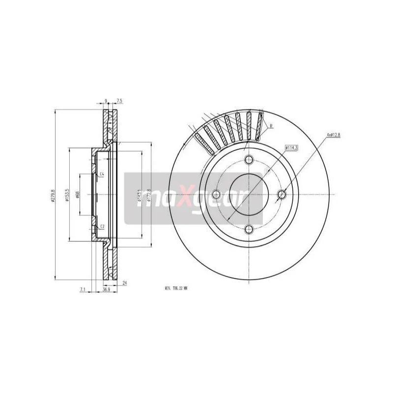 Jeu de 2 disques de frein avant MAXGEAR 19-3353