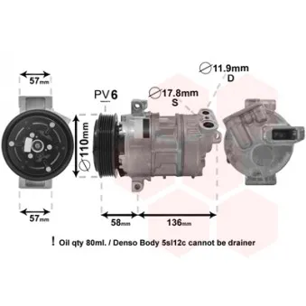 Compresseur, climatisation VAN WEZEL 1700K446