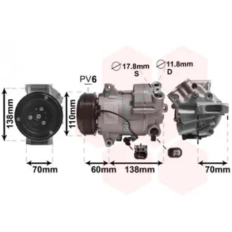 Compresseur, climatisation VAN WEZEL 3700K607