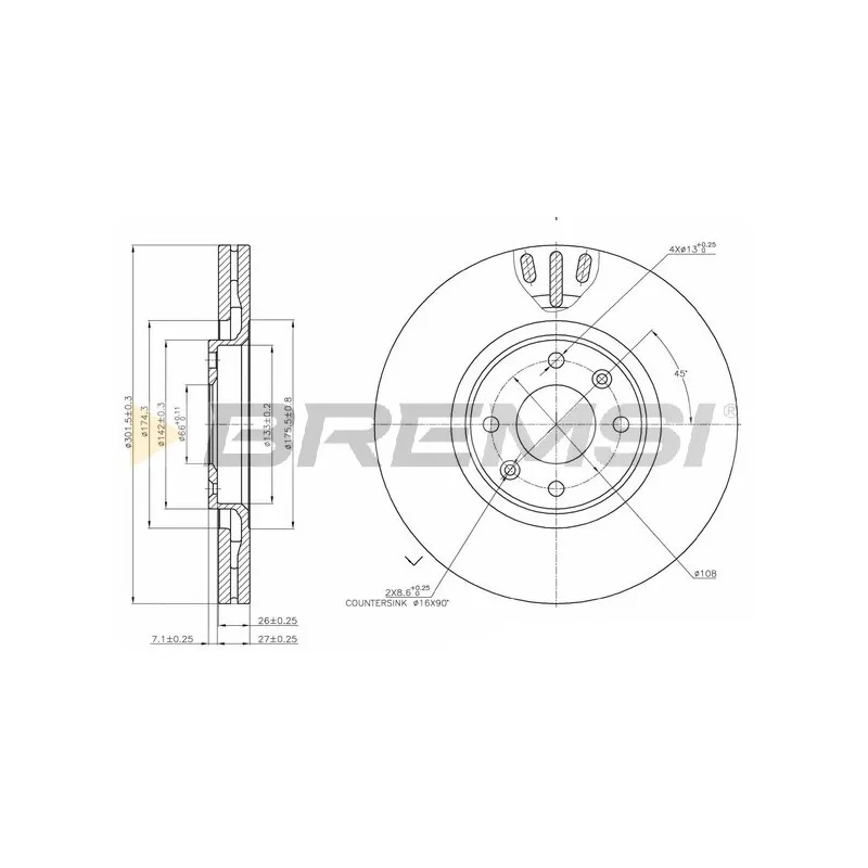 Jeu de 2 disques de frein avant BREMSI CD7442V