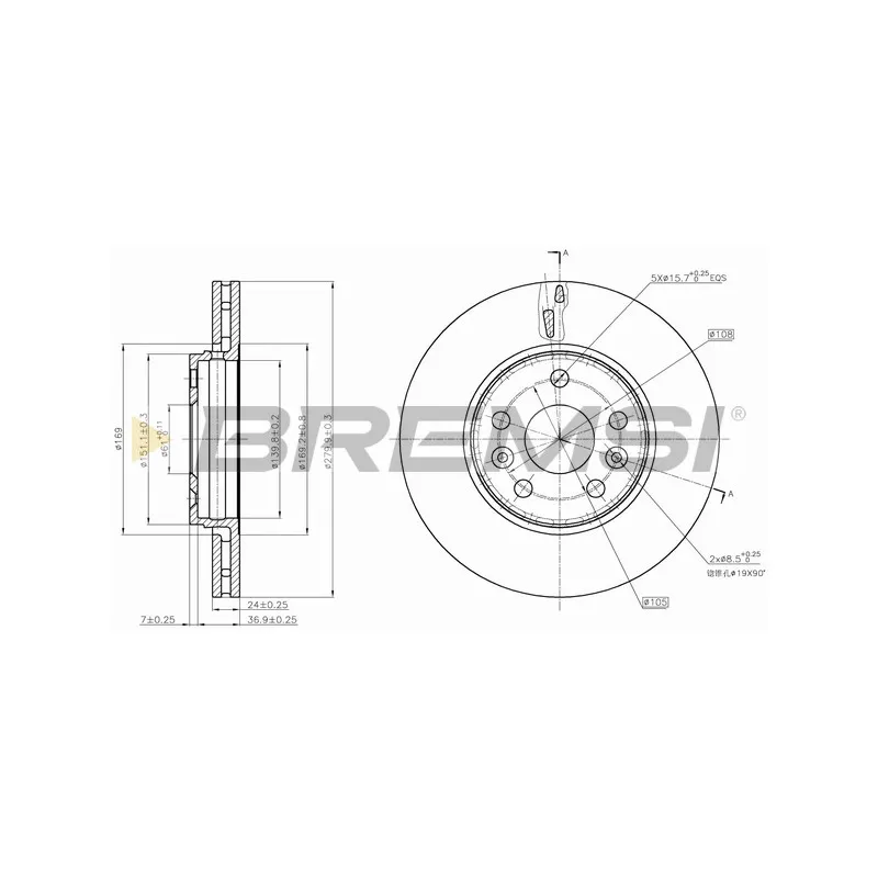 Jeu de 2 disques de frein avant BREMSI CD7733V