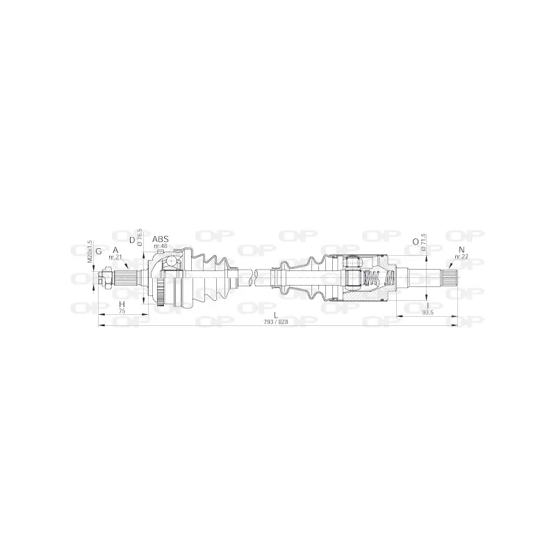 Arbre de transmission avant droit OPEN PARTS DRS6039.00