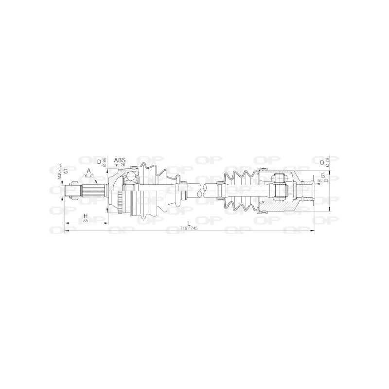 Arbre de transmission avant droit OPEN PARTS DRS6067.00