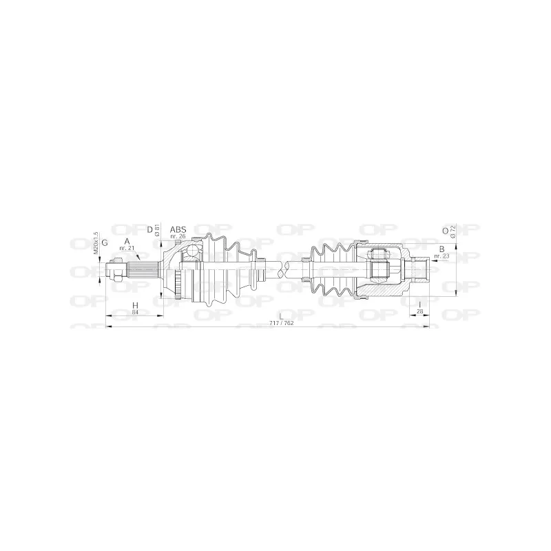 Arbre de transmission avant droit OPEN PARTS DRS6073.00