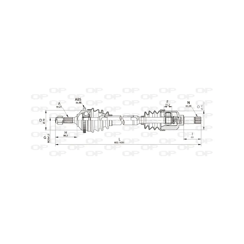 Arbre de transmission avant gauche OPEN PARTS DRS6125.00