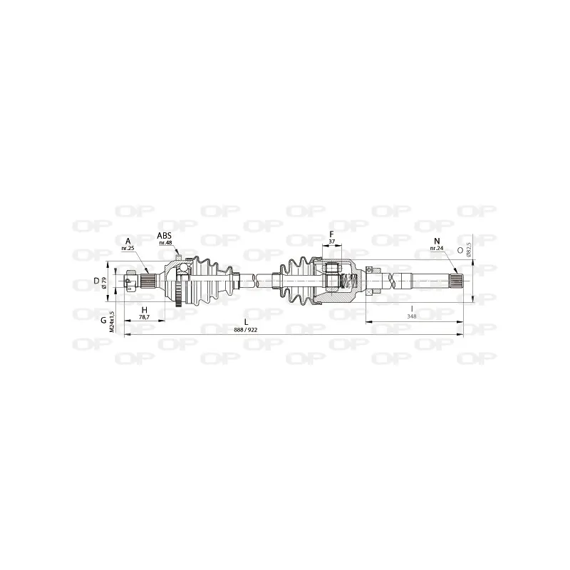 Arbre de transmission avant droit OPEN PARTS DRS6130.00