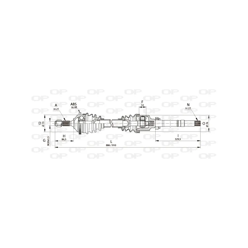 Arbre de transmission avant droit OPEN PARTS DRS6150.00