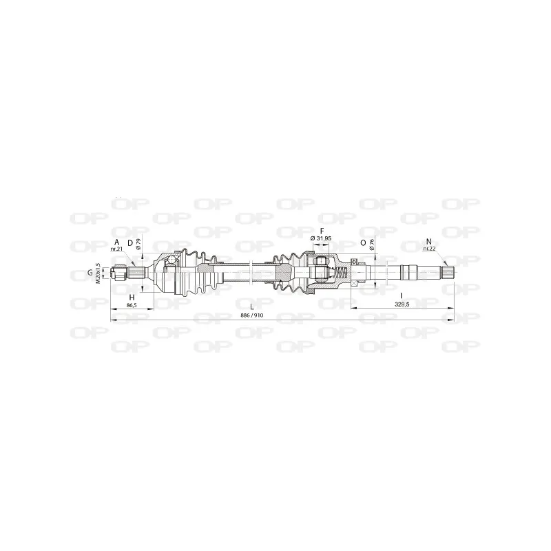 Arbre de transmission avant droit OPEN PARTS DRS6154.00