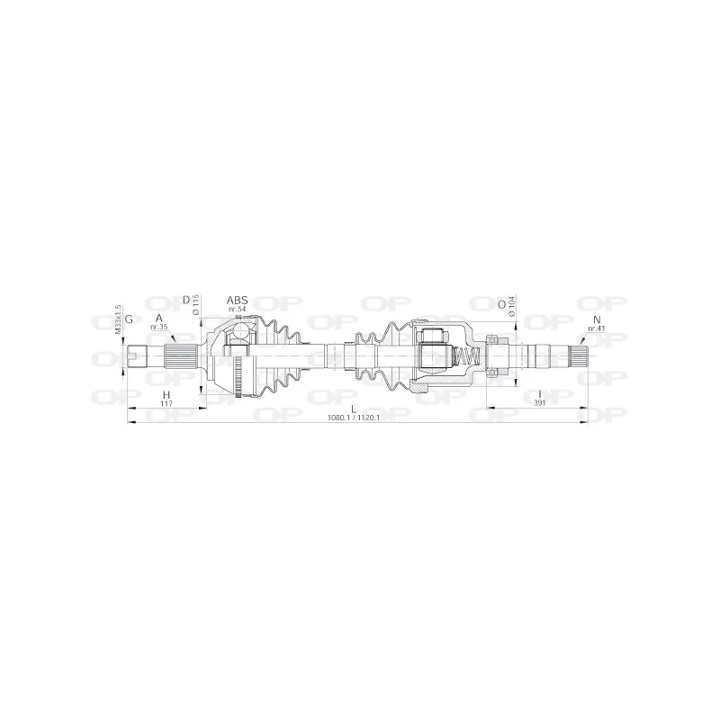 Arbre de transmission avant droit OPEN PARTS DRS6156.00