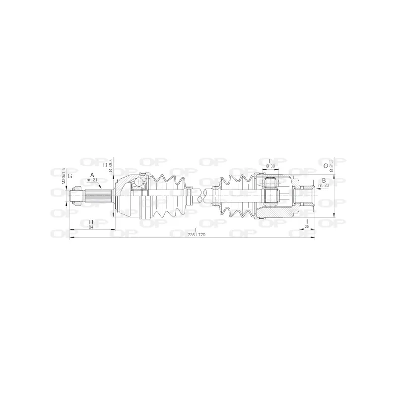 Arbre de transmission avant droit OPEN PARTS DRS6166.00