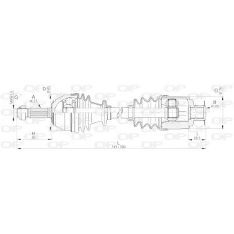Arbre de transmission avant droit OPEN PARTS DRS6225.00
