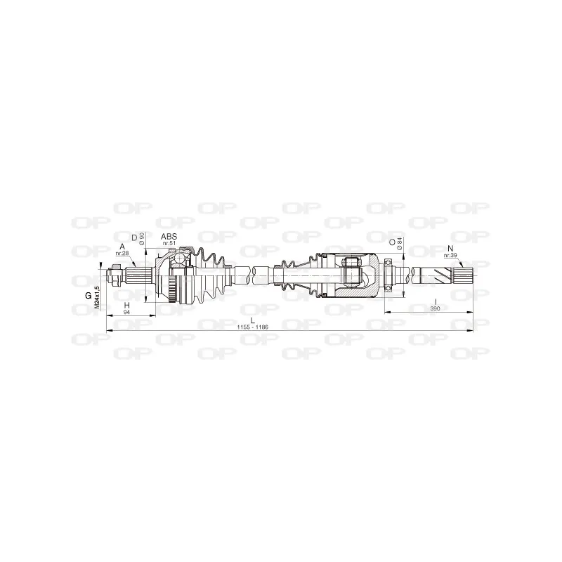 Arbre de transmission avant droit OPEN PARTS DRS6332.00