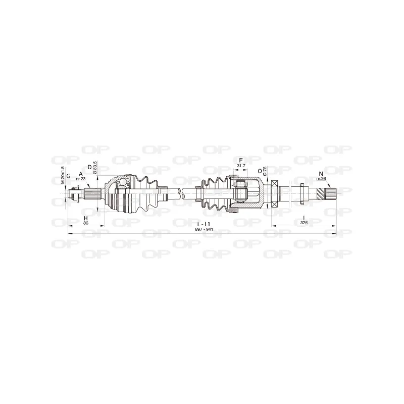Arbre de transmission avant droit OPEN PARTS DRS6343.00