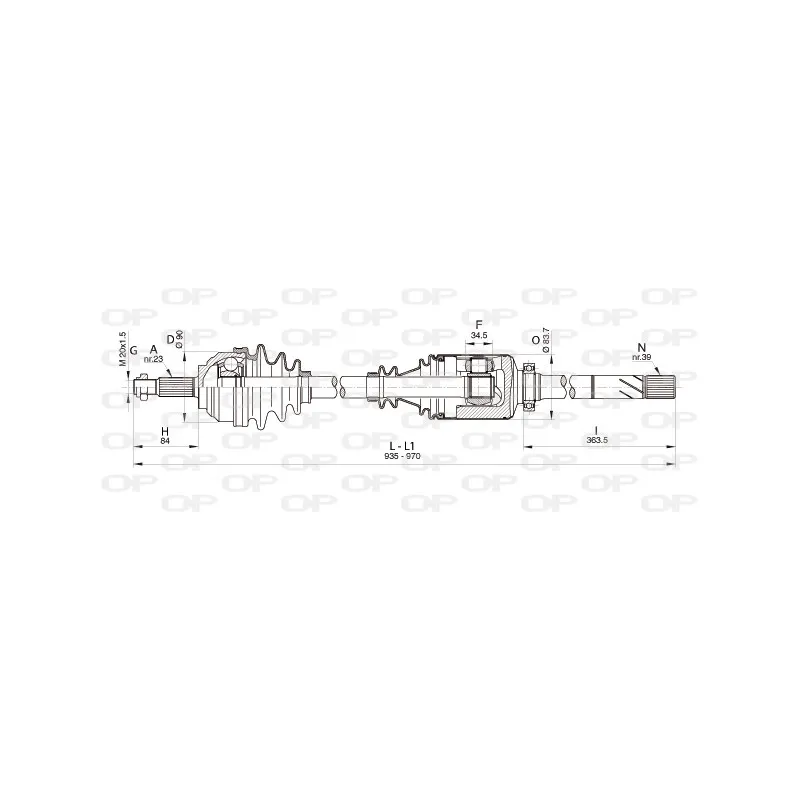 Arbre de transmission avant droit OPEN PARTS DRS6344.00