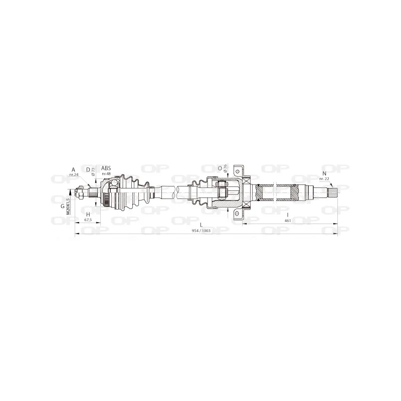 Arbre de transmission avant droit OPEN PARTS DRS6363.00
