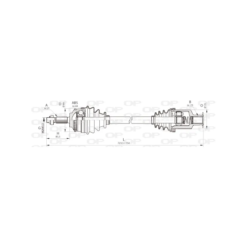 Arbre de transmission avant droit OPEN PARTS DRS6364.00