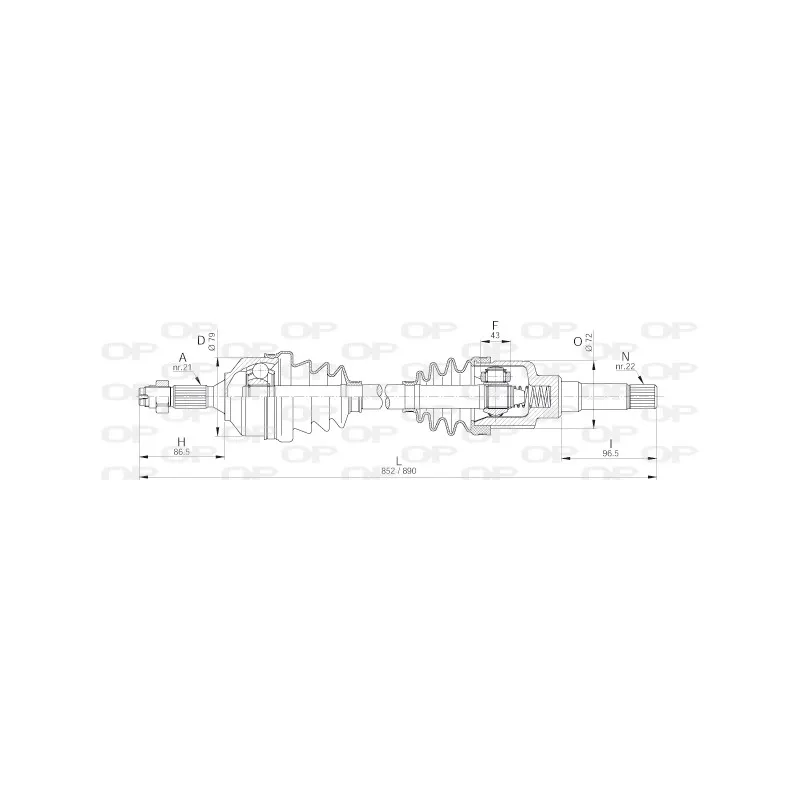 Arbre de transmission avant droit OPEN PARTS DRS6366.00