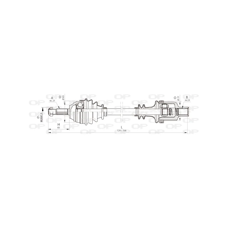 Arbre de transmission avant droit OPEN PARTS DRS6370.00