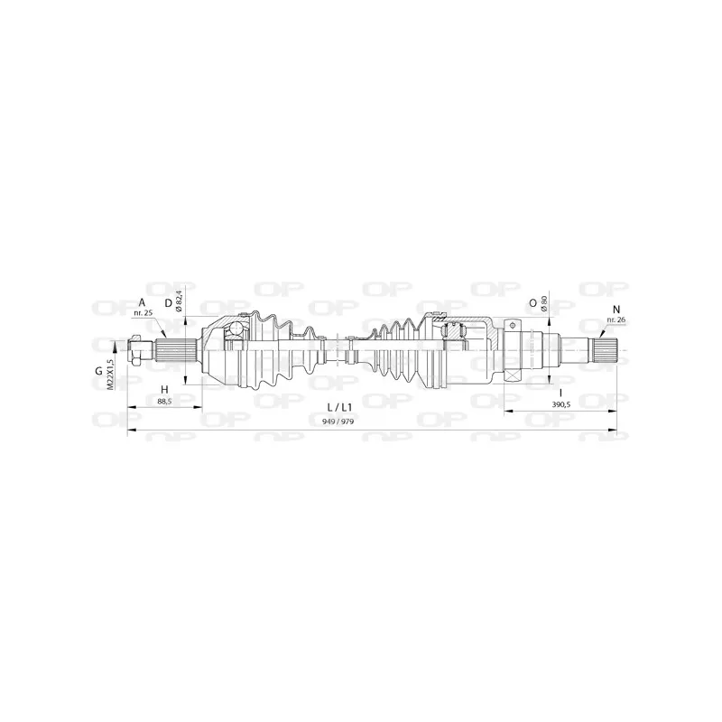 Arbre de transmission avant droit OPEN PARTS DRS6373.00