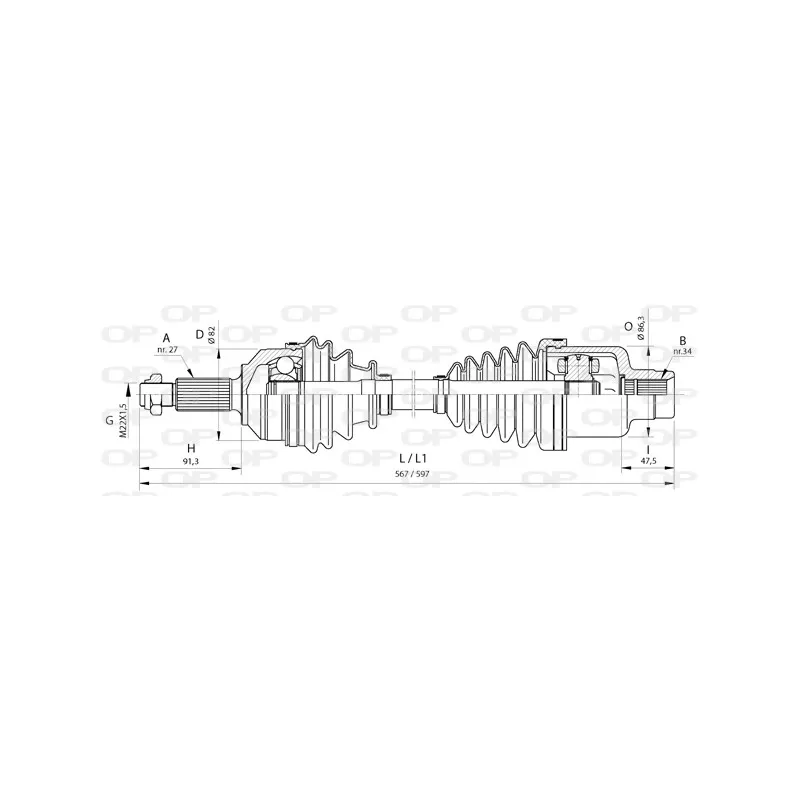 Arbre de transmission avant droit OPEN PARTS DRS6375.00
