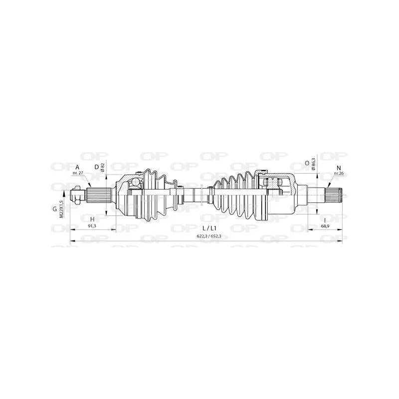 Arbre de transmission avant gauche OPEN PARTS DRS6376.00