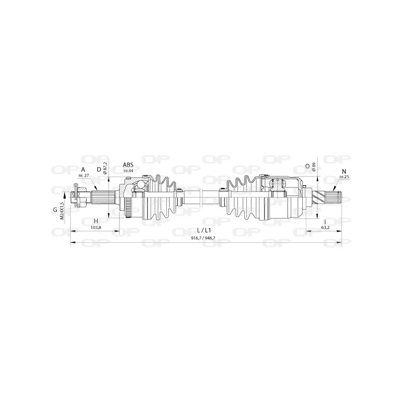 Arbre de transmission avant droit OPEN PARTS DRS6378.00