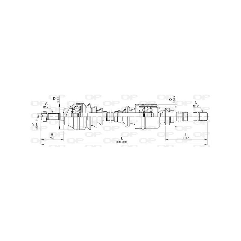 Arbre de transmission avant droit OPEN PARTS DRS6385.00