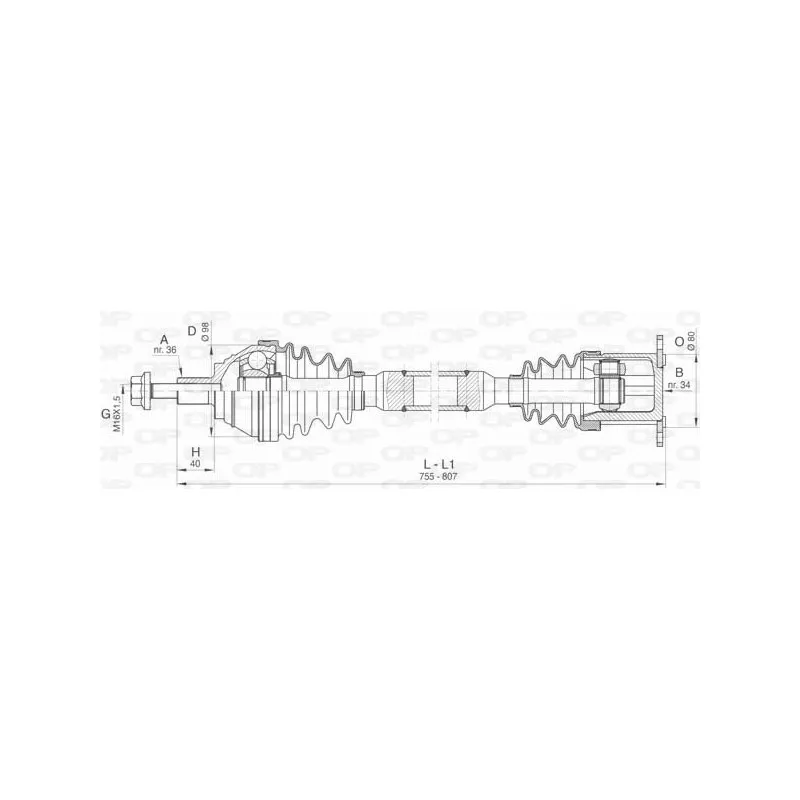 Arbre de transmission avant droit OPEN PARTS DRS6414.00